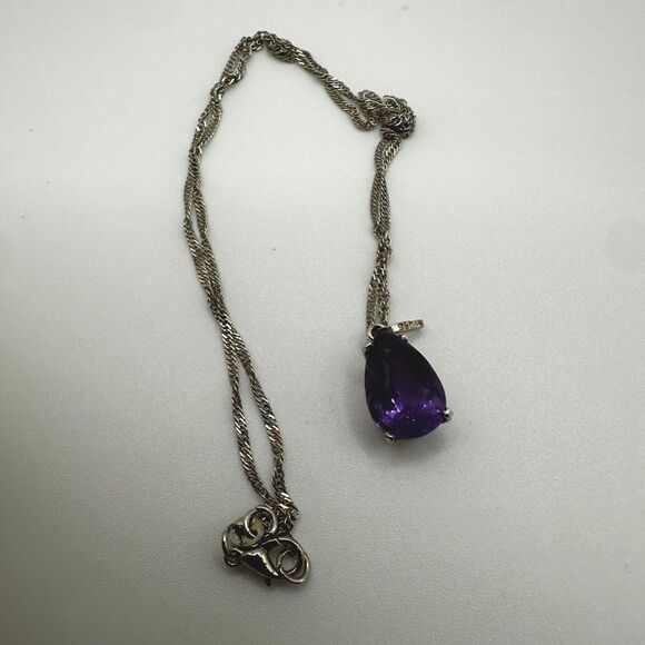 Genuine 10x15 pear cut faceted amethyst in 950 necklace! - Picture 4 of 16